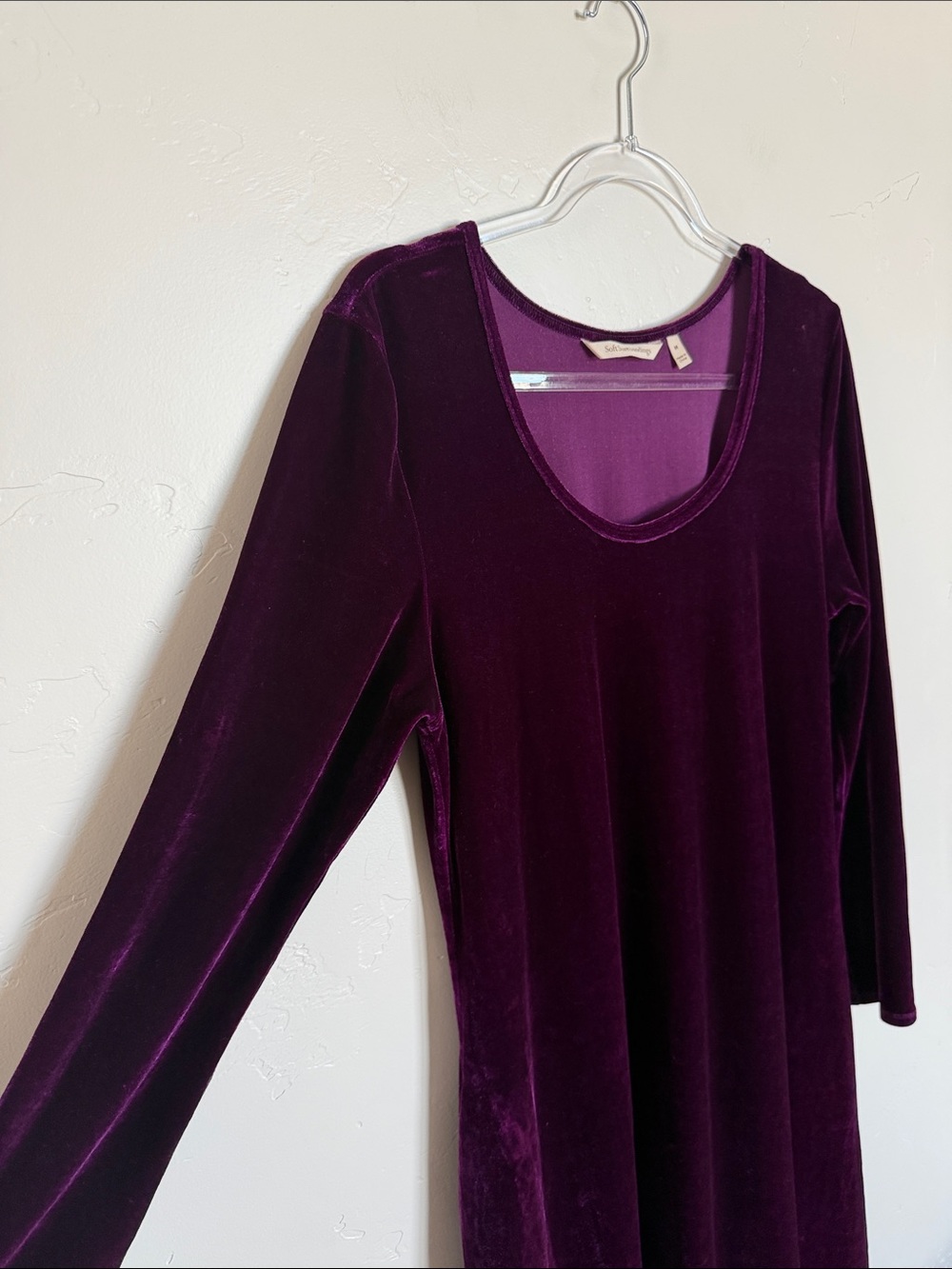 Soft Surroundings Velvet Midi Dress in Plum Whimsigoth Feminine Dress - Pockets! - Picture 4 of 7
